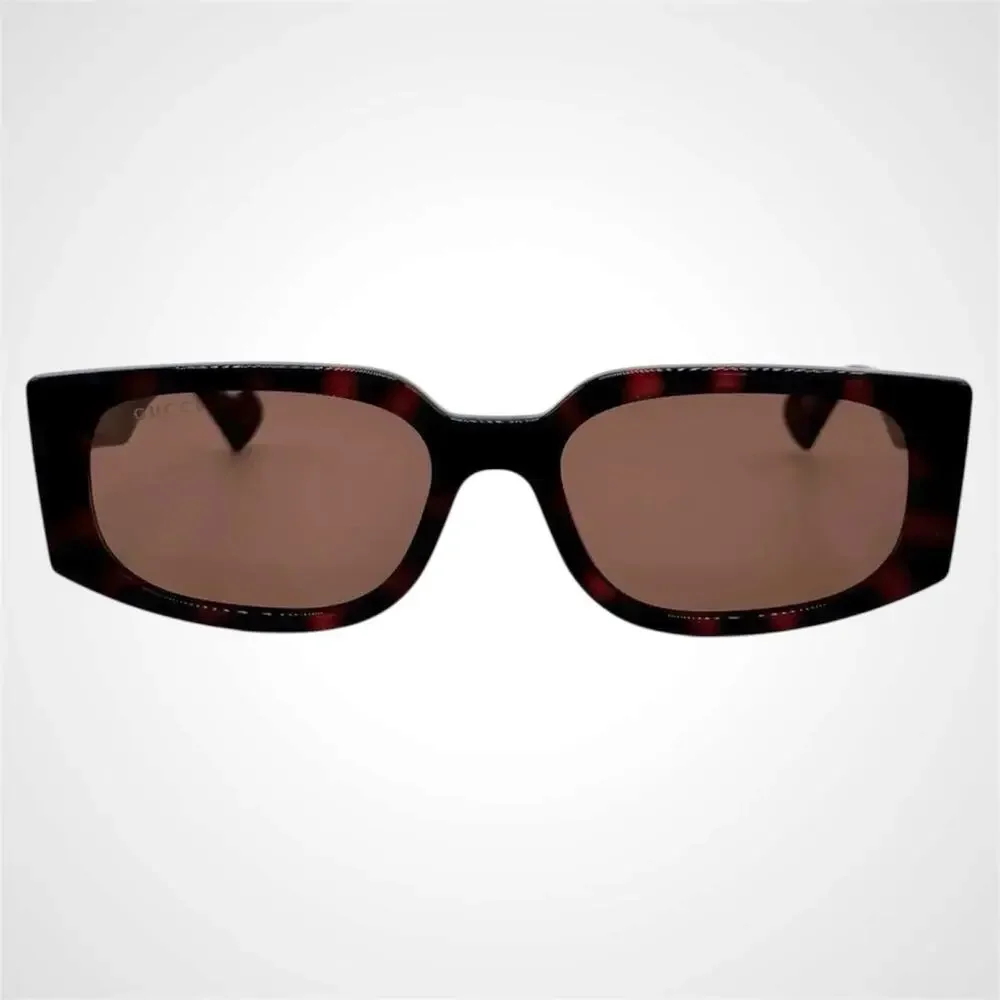 NEW GUCCI Sunglasses Brown 55-18-140 New Rectangle Havana Tortoise Gold GG Metal